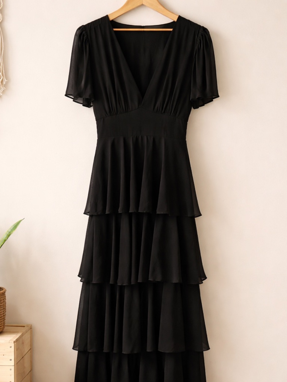 Baltic Born Black Tiered V-Neck Maxi Dress